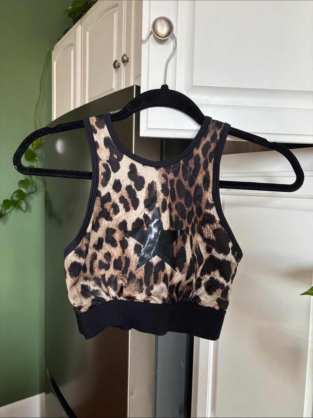 Noli Leopard Print Racerback Crop Tank - Black Trim